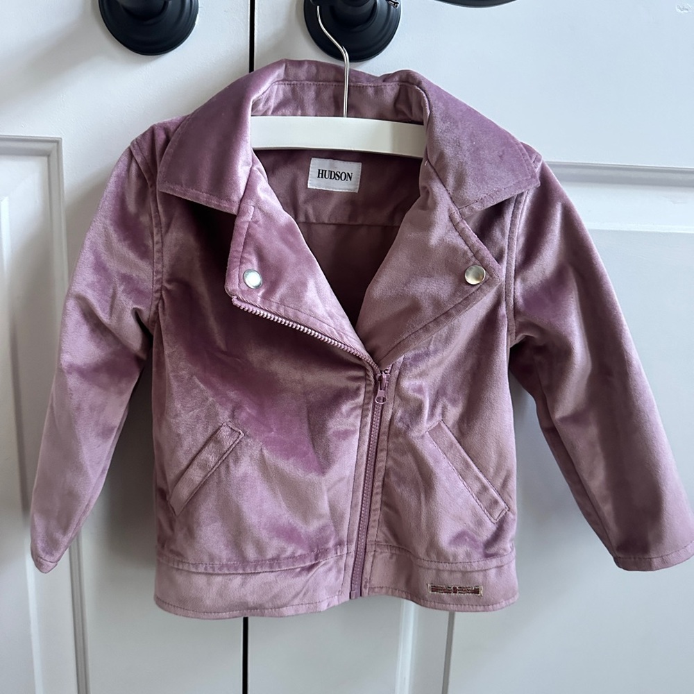 Hudson Jeans Girls' Dusty Rose Velvet Moto Jacket Sz 18-24M 2T